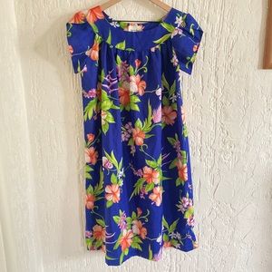 Made In Hawaii Blue Floral Moo Moo Midi Dress Size 12